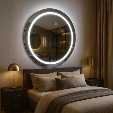 Imagem de Espelho Led Jateado Redondo Sala Quarto Banheiro Touch Bivolt - Cubas 