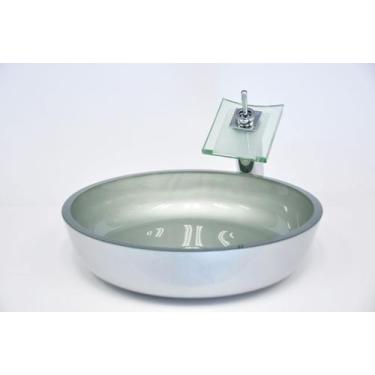 Imagem de Cuba de Vidro Redonda Achatada 43cm Bolonha - EKASA, Prata