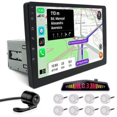 Imagem de Kit Multimídia 1 Din 9 Polegadas + Câmera Ré + Sensor 8 Pontos Branco 