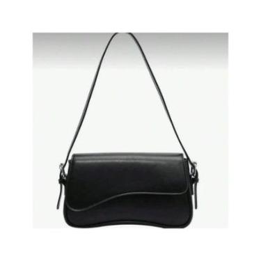 Imagem de Bolsa Feminina Baguete Boho Minimalista com Alça de Ombro Aba Irregular Cafe Caramelo Branca Preto-Feminino