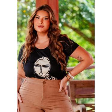 Imagem de T-shirt Plus Size Estampa Artística em Malha Cor:;Tamanho:44;Gênero:Feminino-Feminino