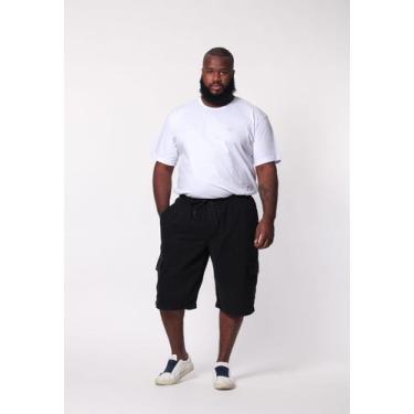 Imagem de Bermuda Masculina Plus Size Sarja Preto com Elástico - Macaw, Preto, G
