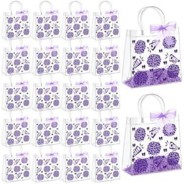 Imagem de AmazingSpark Conjunto de 20 sacos de presente de PVC transparente com alças reutilizáveis para lembrancinhas de festa com fita de ráfia saco de presente de plástico para líder de torcida (roxo)
