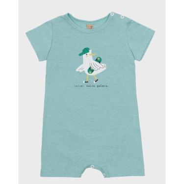 Imagem de Macacão bebê verão estampa patinho vintage leve divertido - Verde e Cinza - Bebê 3 a 18 meses-Masculino