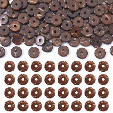 Imagem de Beadthoven 100 peças contas de coco natural 8 mm contas de madeira redondas marrons em massa não tingidas Rondelle Donut contas espaçadoras soltas para artesanato DIY brinco pulseira colar verão