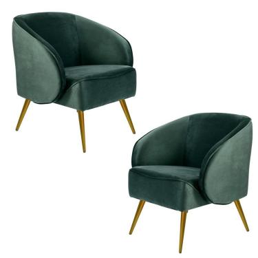 Imagem de Kit 02 Poltronas Fixa Pés Palito Veludo Verde C-303
