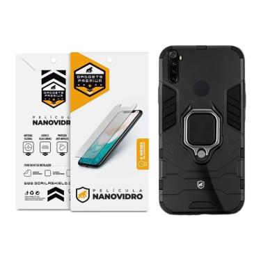 Imagem de Kit Capa Case Capinha Defender Black E Pelicula Nano Vidro Para Xiaomi Redmi Note 8 - Gshield