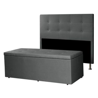 Imagem de Kit Cabeceira E Calçadeira Baú Casal Queen 1,60m Berlim Suede Cinza Dal Poz Estofados