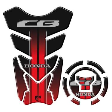 Imagem de Kit Adesivo Resinado Protetor Tanque E Bocal Moto Cb Honda Acima 2018 Vermelho Vermelho E Preto