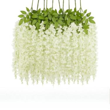 Imagem de Kit 12 Ramos Flor Cerejeira Artificial Grande Pendente para Decoração de Ambientes Flores Artificiais Decorativas Rosa e Branco (Branco,Kit com 3 Ramos)