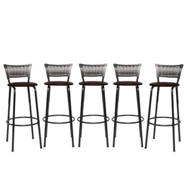 Imagem de Banquetas Junco Degradê Cyber Estrutura Preta Ideal para Bancada Balcão e Cozinha Kit 05 Unidades - Itagold (Marrom Claro)