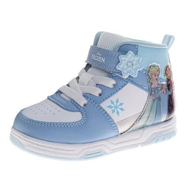 Imagem de Josmo Tênis de cano alto Minnie Mouse Frozen Elsa Anna Patrulha Canina Skye Lilo & Stitch Moana sapatos para meninas, tamanho infantil a criança pequena, Azul e branco - Frozen, 9 Toddler