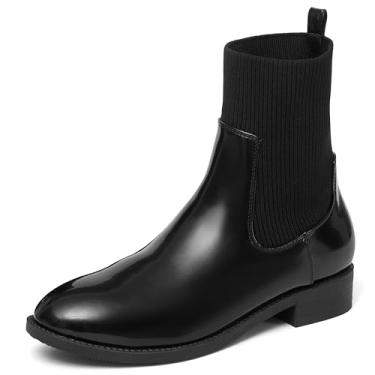 Imagem de NEWBELLA Chelsea Botas femininas de cano curto de salto grosso sem cadarço, Preto, 38