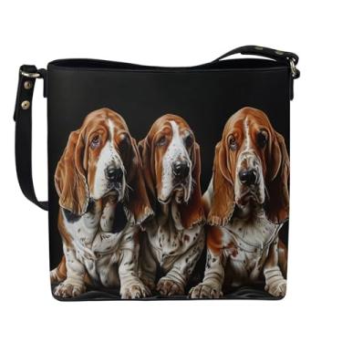 Imagem de SAJJWHHR Bolsa de couro feminina grande, bolsa tiracolo casual com alça ajustável, bolsa de ombro transversal, Basset Hound preto, One Size, Casual