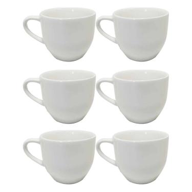 Imagem de Kit 6 Xicaras Ceramica De Cha Branca 170Ml Com Suporte
