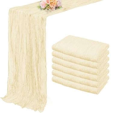 Imagem de Caminho de mesa de pano de queijo rústico de tecido de gaze rústico de 50 x 30 cm de comprimento para casamento, noiva, decoração de mesa de chá de bebê, boêmio, transparente, decoração de mesa de