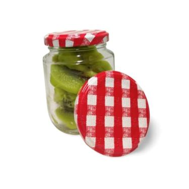 Imagem de Pote Vidro Pequeno, Kit Potes de Vidros 240ml Belem para Geleias Doces Conservas Tampas Metálicas Lacres(12,Xadrez Vermelho)