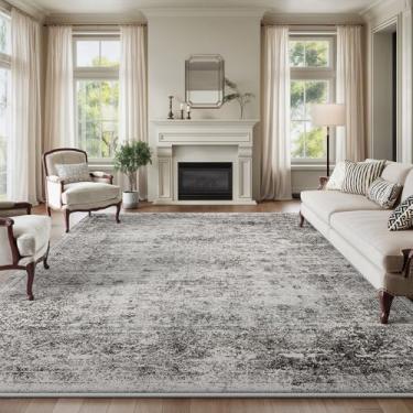 Imagem de BUDISI Tapete de área, 20 x 25 cm, lavável na máquina, cinza, vintage, tradicional, dobrável, fino, estilo retrô, tapete antiderrapante para uso interno, quarto, sala de estar, cozinha, escritório