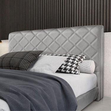 Imagem de Cabeceira Cama Box Queen 1,60m Estofada Capri Linho Cinza
