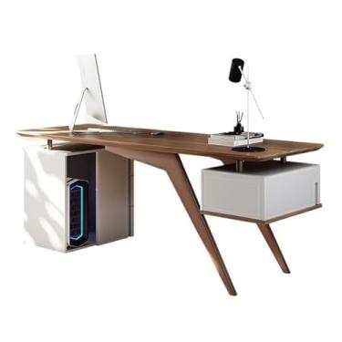 Imagem de Mesa de trabalho Mesa de laptop moderna e minimalista com gavetas, estação trabalho resistente para escritório em casa armário armazenamento, marrom nogueira(L)