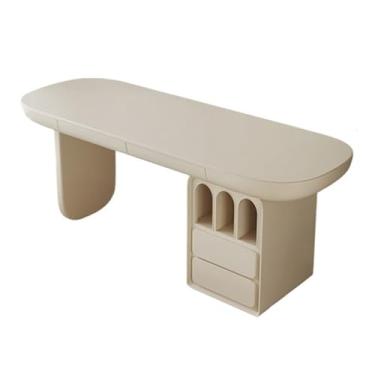 Imagem de Mesa de trabalho Escrivaninha de madeira moderna para estudo, penteadeira para laptop branca com 2 gavetas e 1 armário armazenamento para escritório doméstico(S)