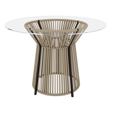 Imagem de Mesa Redonda com Tampo de Vidro 120cm Valencia Preto/Rami