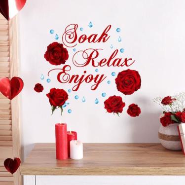 Imagem de Adesivos de parede Soak Relax Enjoy Red Rose Wall Art Decalques - yiwe