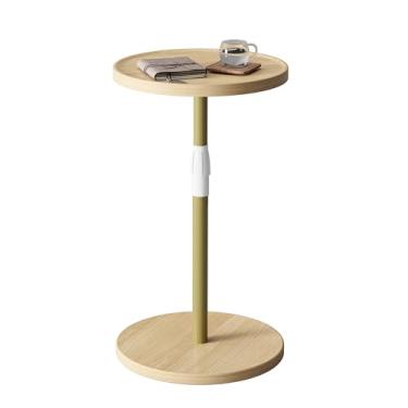 Imagem de IRCPEN Mesa de canto ajustável, mesa lateral redonda pequena, mesa de bebida para espaços pequenos, mesa de cabeceira com pedestal para sala de estar, quarto, sofá, sofá natural, ET-010YW