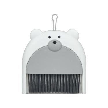 Imagem de KUILONGT Conjunto de vassoura pequena e pá de lixo, conjunto de mini vassoura manual e escova - design de urso fofo, ferramenta de limpeza compacta para mesa de bancada (cinza)