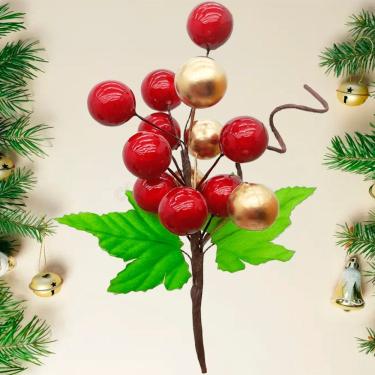 Imagem de Pick Ramos Cerejinhas Enfeite árvore De Natal 20cm Kit 10pçs