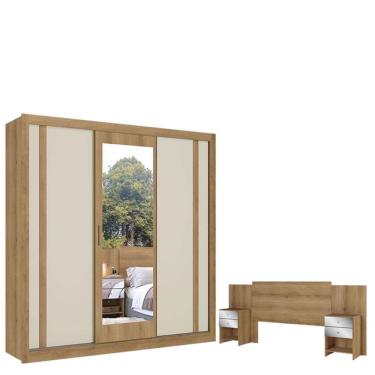 Imagem de Guarda Roupa Casal Ibiza Glass 3 Portas Capuccino Cacau Off White Flex E Cabeceira Formosa Glass Capuccino - Thb