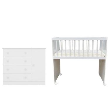 Imagem de Mini Berço Moisés Alegria E Cômoda Infantil Doce Sonho 2561 Branco Brilho - Qmovi