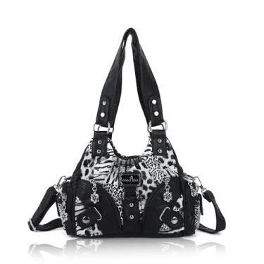Imagem de Angel Kiss Bolsas femininas pequenas Hobo Bolsa de ombro Vagen de couro com vários bolsos com zíper, Leopardo, preto, Small
