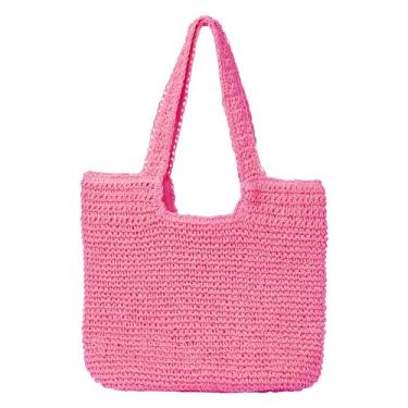 Imagem de GOLDTIMO Bolsas De Praia Para Mulheres - Bolsa Ombro Grande Tecido Macio O Verão, Palha Férias, Rosa