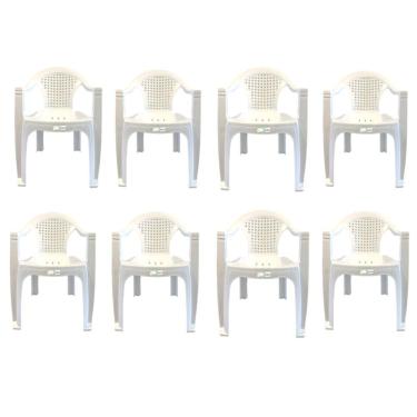 Imagem de Kit 8 Cadeiras Plasticas Com Braço Viviane Branca 156Kg - Duoplast