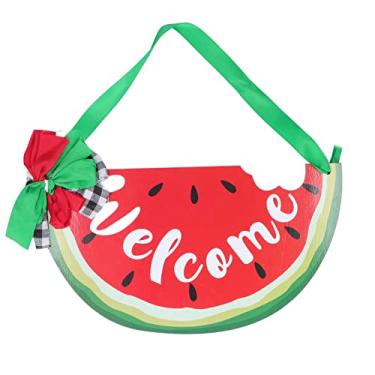 Imagem de Sinal de boas-vindas Cabide de porta de madeira Lindo requintado e inodoro em forma de melancia Design de Decoração de porta frontal para casa Sala de estar Parede Lareira Placa