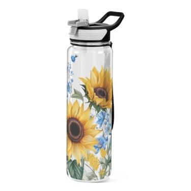 Imagem de Blueangle Garrafa de água esportiva Sunflowers Bluebells de 940 ml com tampa de canudo – Garrafas de água reutilizáveis Tritan sem BPA para academia, caminhadas e atividades ao ar livre (415)