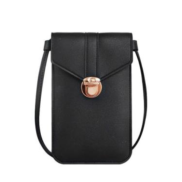 Imagem de Pequena bolsa transversal para celular feminina, mini bolsa de mão sobre o ombro com compartimentos para cartão de crédito (preto)
