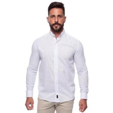 Imagem de Camisa Masculina Linho Manga Longa Gola Padre Lisa Casual-Masculino