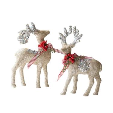 Imagem de IEUDNS Estatuetas de renas em rebanho, decoração natalina, estátuas de veados, esculturas de alces para lareira, a Pair Golden