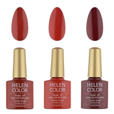 Imagem de HELEN COLOR Kit 3 Esmaltes em Gel UV/LED 10ml Cada Frasco Secagem Rápida Alta Durabilidade Acabamento Brilhante (Vermelho)