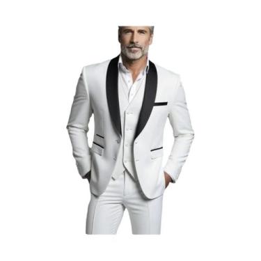 Imagem de Terno Masculino Slim Fit De Três Peças Preto E Branco Tamanho Grande P