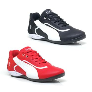 Imagem de Thows Chuteira Futsal Masculino Adulto, Kit 2 Pares, Solado Antiderrapante (Preto/Branco E Vermelho, BR, Adulto, Numérico, 41)