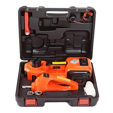 Imagem de KINGCAV Macaco de carro elétrico hidráulico 12 V Tomada hidráulica para carro com 5 toneladas (4.989 kg) 155 – 450 mm, kit de ferramentas de emergência multifuncional para carro inflador de pneu e lanterna LED