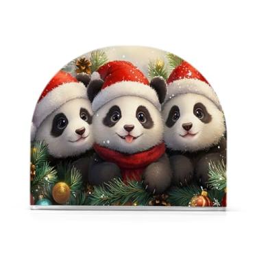 Imagem de xigua Três pandas fofos usando chapéus de Natal porta-guardanapos para mesas – Porta-guardanapos para cozinha, porta-guardanapos de mesa, porta-guardanapos de coquetel, porta-guardanapos de papel361