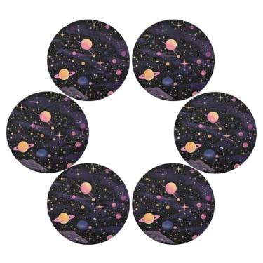 Imagem de Wassud Conjunto de 6 jogos americanos com design de ilustração de astronomia (4) tapetes de mesa redondos para cozinha e jantar, laváveis e resistentes ao calor, decoração de mesa 39 cm
