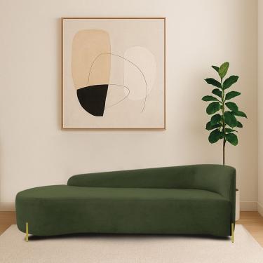 Imagem de Divã Recamier Orgânico França 180cm Lado Esq Pés Metal Dourado Linho Verde