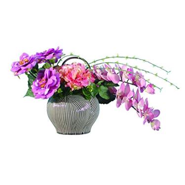 Imagem de LMJYU Flores artificiais bonsai com vaso orquídea flor de seda para sala de estar escritório simulação Phalaenopsis roxo bonsai decorati