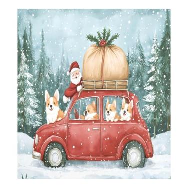 Imagem de STAYTOP Cute Christmas Corgi Is in the Red Car capa magnética para lava-louças 58 x 66 cm capa decorativa de geladeira para porta frontal adesivo de folha magnética para máquina de lavar louça painel
