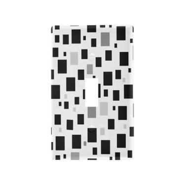 Imagem de Wassud Placa de cobertura de interruptor de luz quadrada preta e branca capas decorativas de tomada para tomadas elétricas, interruptor único 11 x 6 cm